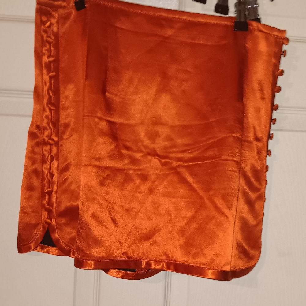 Euc Zara Sz L Elegant Orange Satin Mini Skirt Button Detail On Side Zip Back